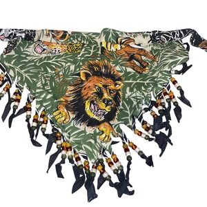 Scarf Bandana Safari Tiger Elephant Jungle Survival Beaded  Fringes Hip Boho Gif